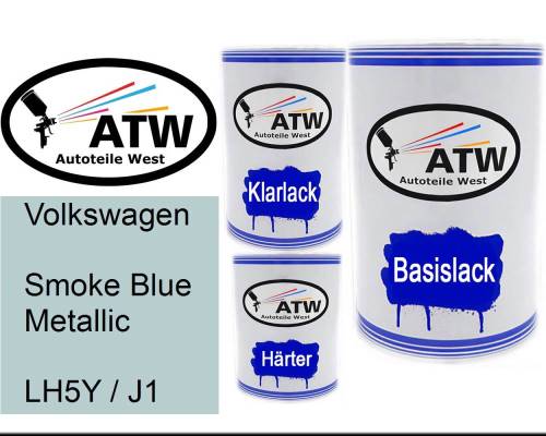 Volkswagen, Smoke Blue Metallic, LH5Y / J1: 500ml Lackdose + 500ml Klarlack + 250ml Härter - Set, von ATW Autoteile West.